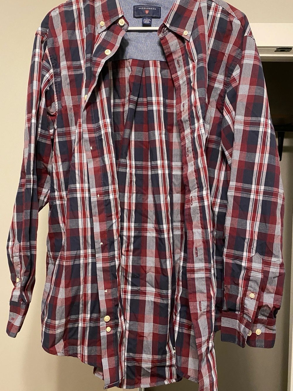 Saddlebred Men's Burgundy Navy White Plaid Button-Down Shirt